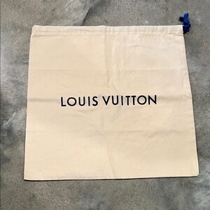 Authentic Louis Vuitton Cream Canvas Drawstring Dust Bag with Navy Logo